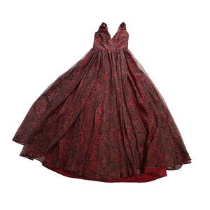 Monique Lhuillier red butterfly print dress